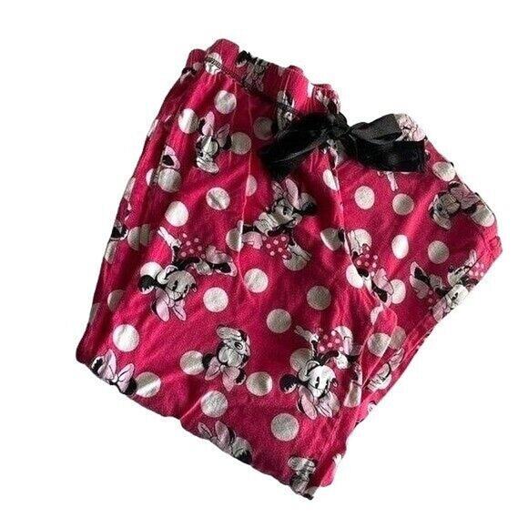 Disney Pajama Bottoms Girls Size 12-14 Large Pink Minnie Mouse Print Tie Waist - Picture 1 of 4